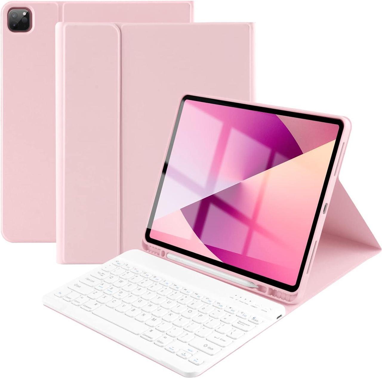 BONAEVER iPad Air 13 inch M2 (2024) Case with Keyboard, Detachable Wireless Keyboard Case for iPad Pro 12.9 inch 6th 5th 4th 3rd Generation 2022 2021 2020 2018 with Pencil holder Pink