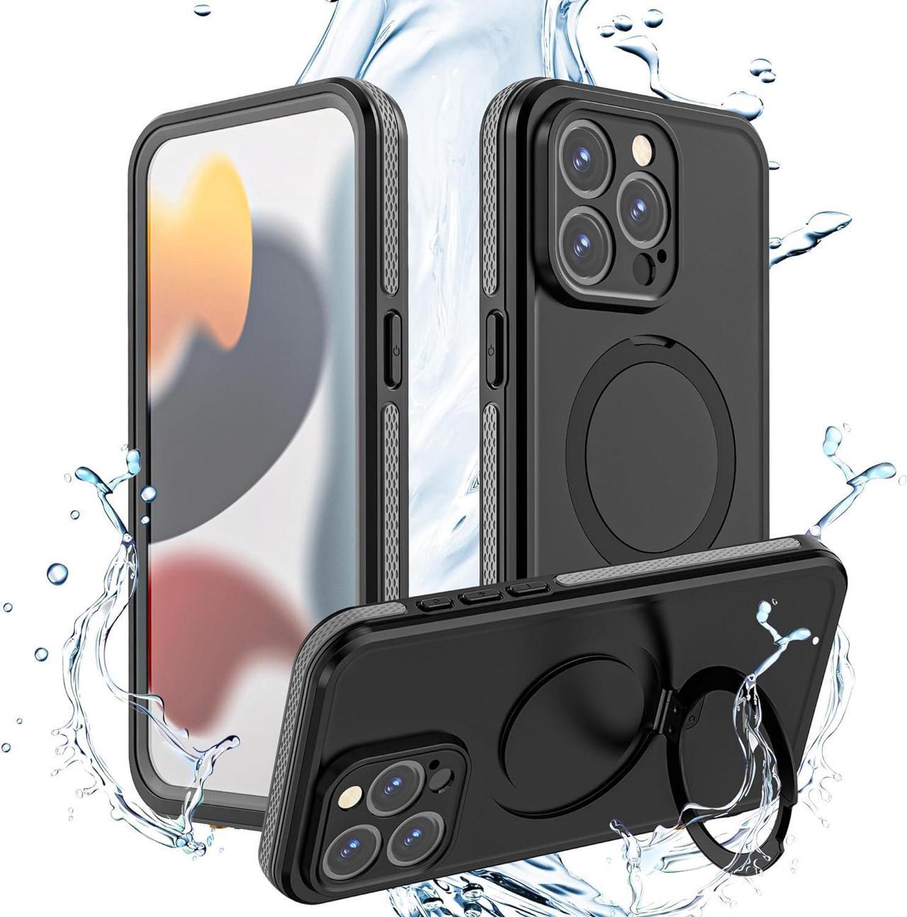 BONAEVER Waterproof Case for iPhone 15 Pro 6.1 inch with Magnetic Stand, IP68 Waterproof Dustproof Case [Compatible with MagSafe] [Built-in Screen Protector] Full Body Heavy Protective Cover