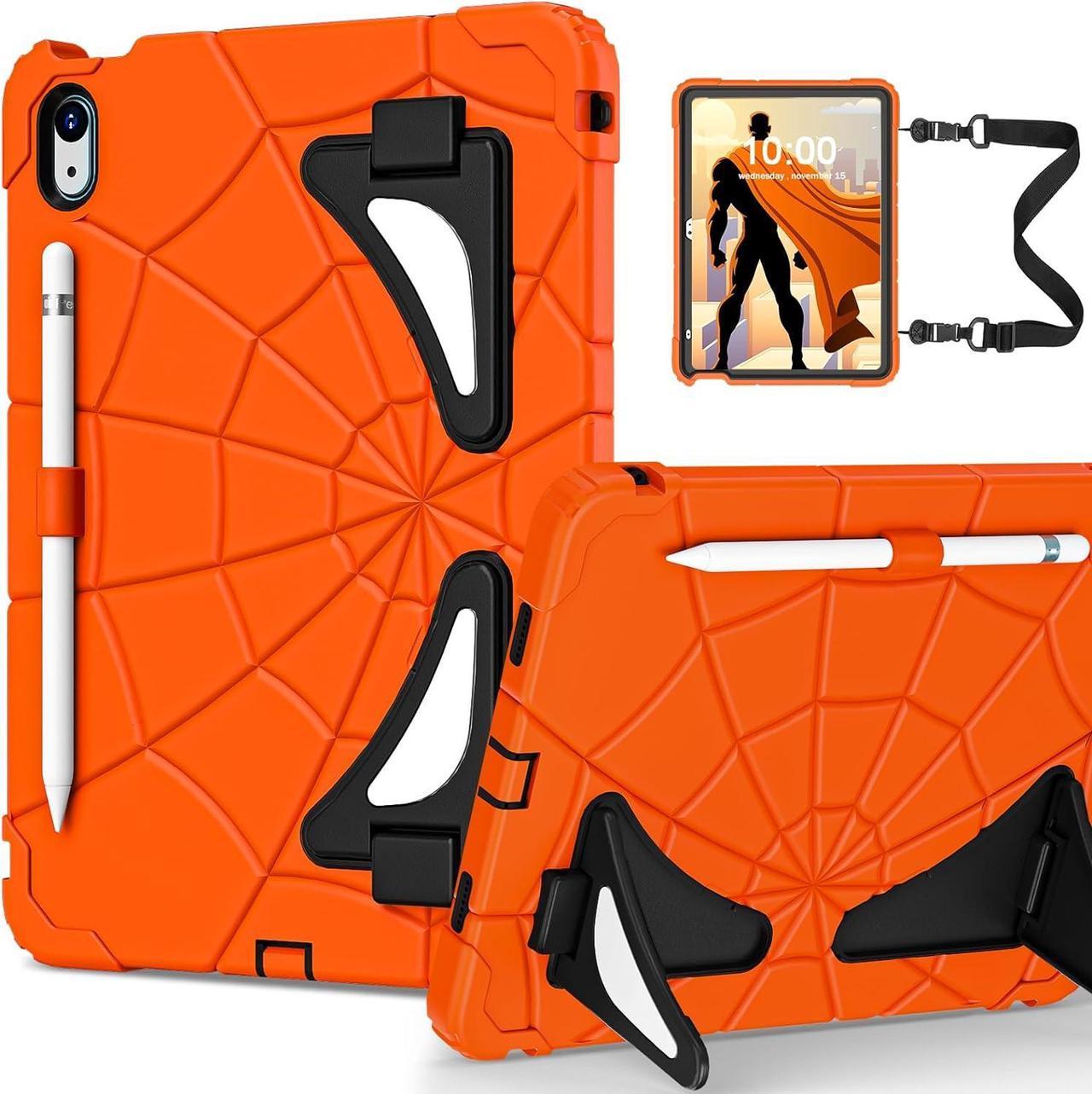 BONAEVER iPad 10th Generation Case 2022, Kids Friendly iPad 10.9 Case with Kickstand Shoulder Strap Pencil Holder, Heavy Duty Protective Case for iPad 10th Generation 2022 Release Orange