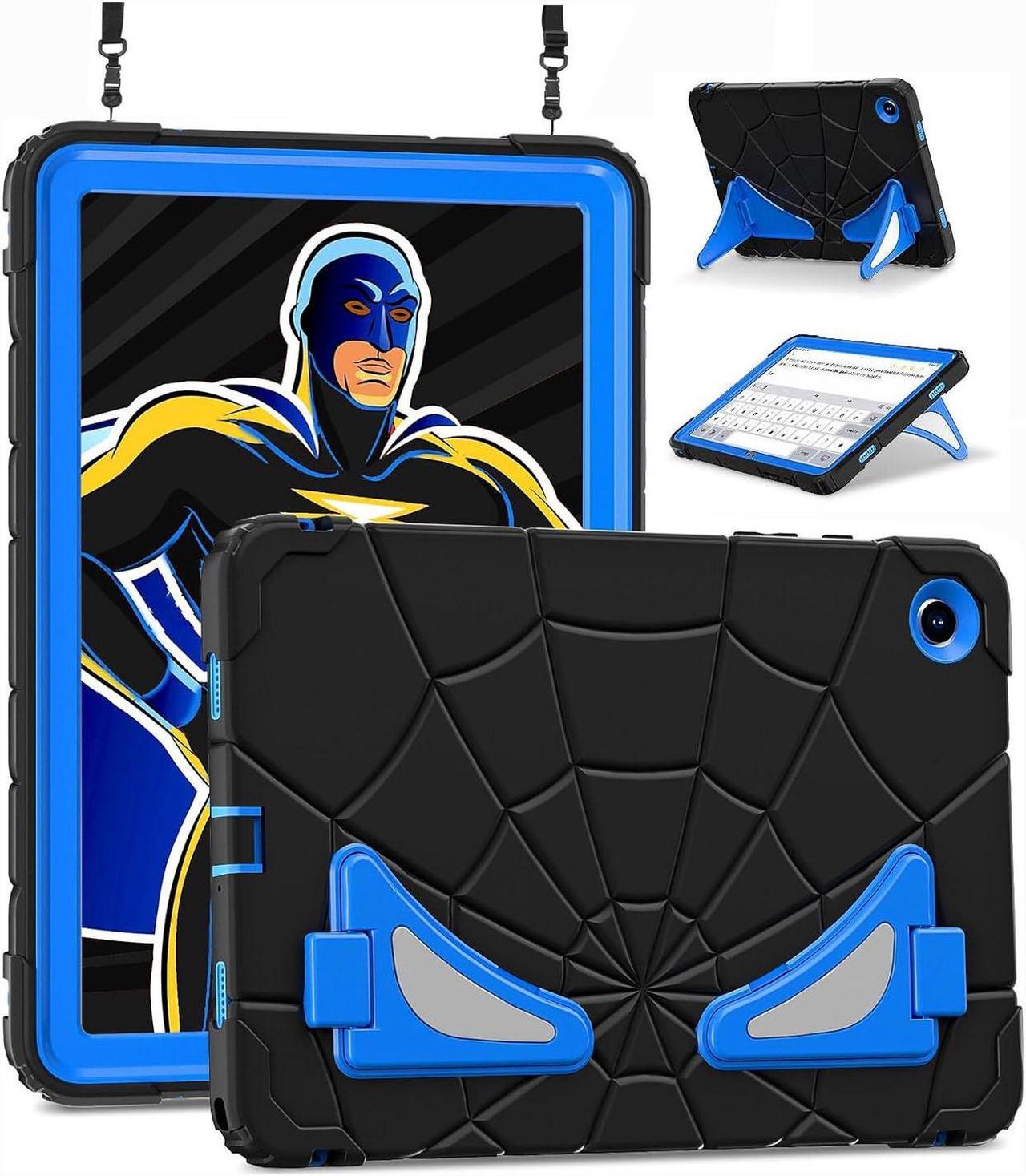 BONAEVER Case for Samsung Galaxy Tab A9 8.7 Inch 2023 Model SM-X110/X115/X117, Rugged Shockproof Cover with Stand, Shoulder Strap Black/Blue