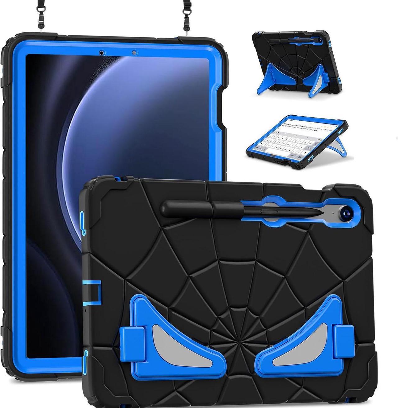 BONAEVER Tablet Case For Samsung Galaxy Tab S9 FE 10.9 inch / S9 / S8 / S7 11 inch with Stand, Shoulder Strap, Thickned Cornor Impact Protective Cover for Kids Boys Children Blue