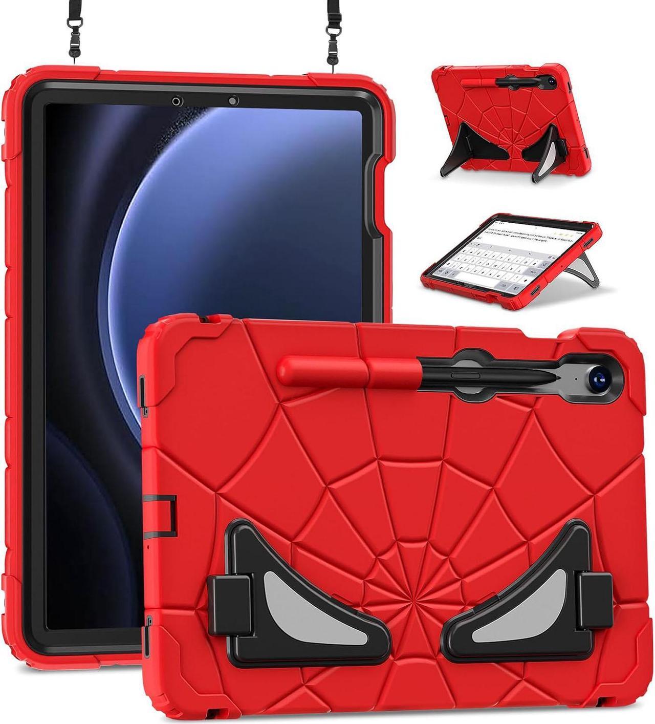 BONAEVER Tablet Case For Samsung Galaxy Tab S9 FE 10.9 inch / S9 / S8 / S7 11 inch with Stand, Shoulder Strap, Thickned Cornor Impact Protective Cover for Kids Boys Children Red