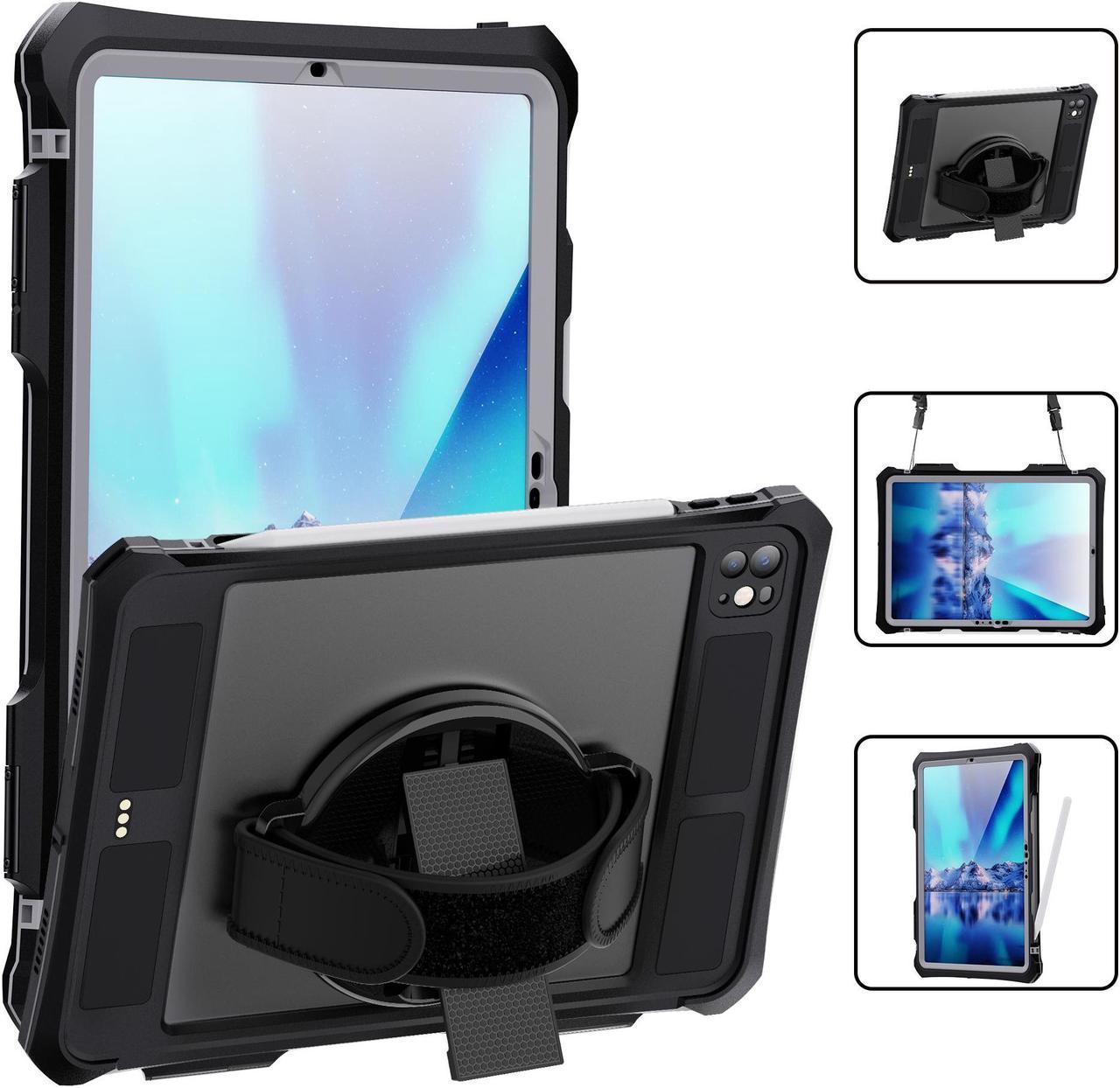 Waterproof Case for iPad Pro 11 Inch M4 2024 5th Generation A2836 A2837 A3006, Full-Body Heavy Duty Shockproof Protective Cover with Kickstand Built-in Screen Protector Pencil Holder Shoulder Strap