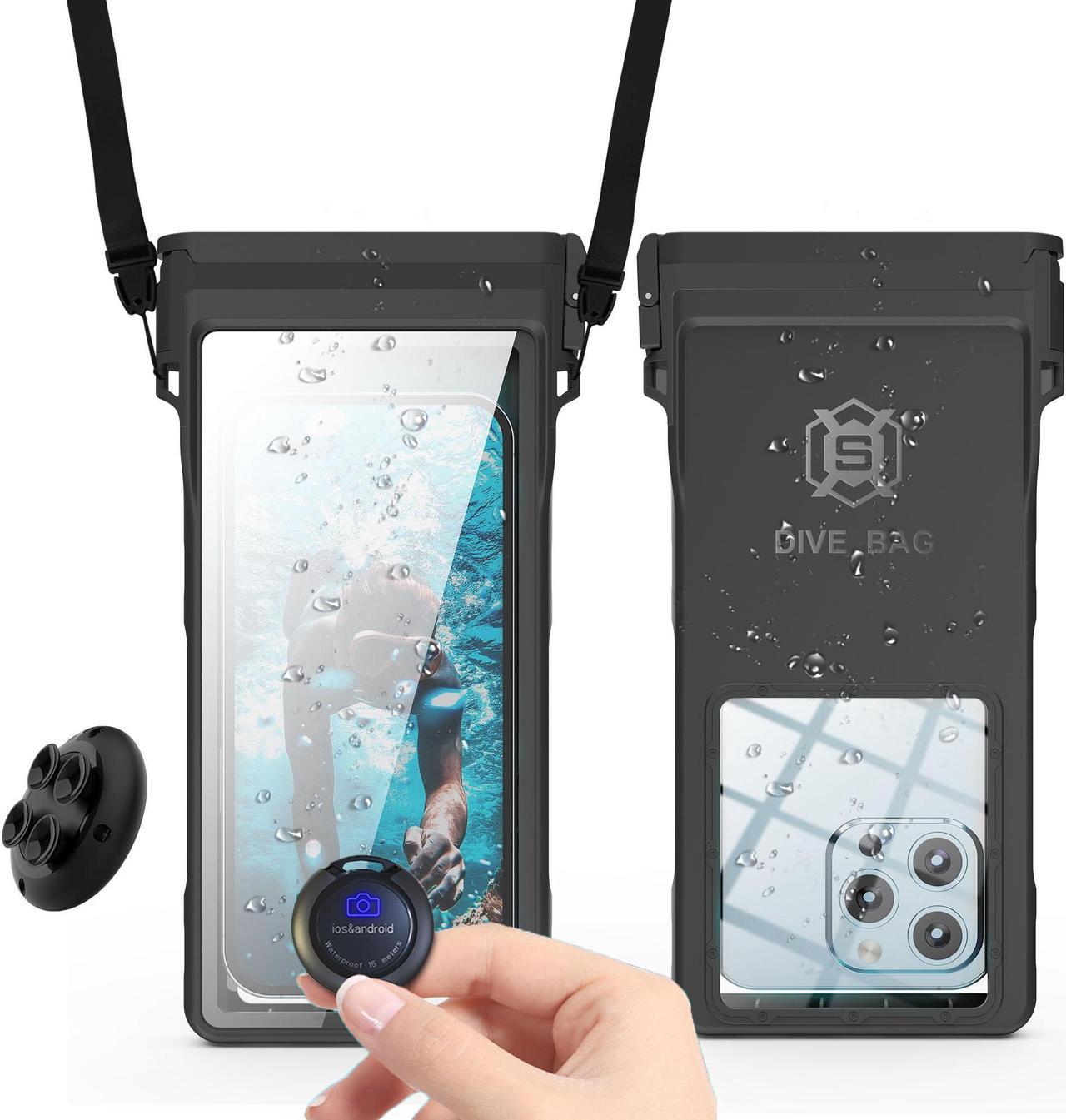 Waterproof Phone Pouch Case with Waterproof Bluetooth Remote Shutter, Underwater Dry Bag for Phone Protector for iPhone 15 14 13 12 11 Pro Max Galaxy S24 S23 S22 Ultra Pixel to 7" for Beach Cruise