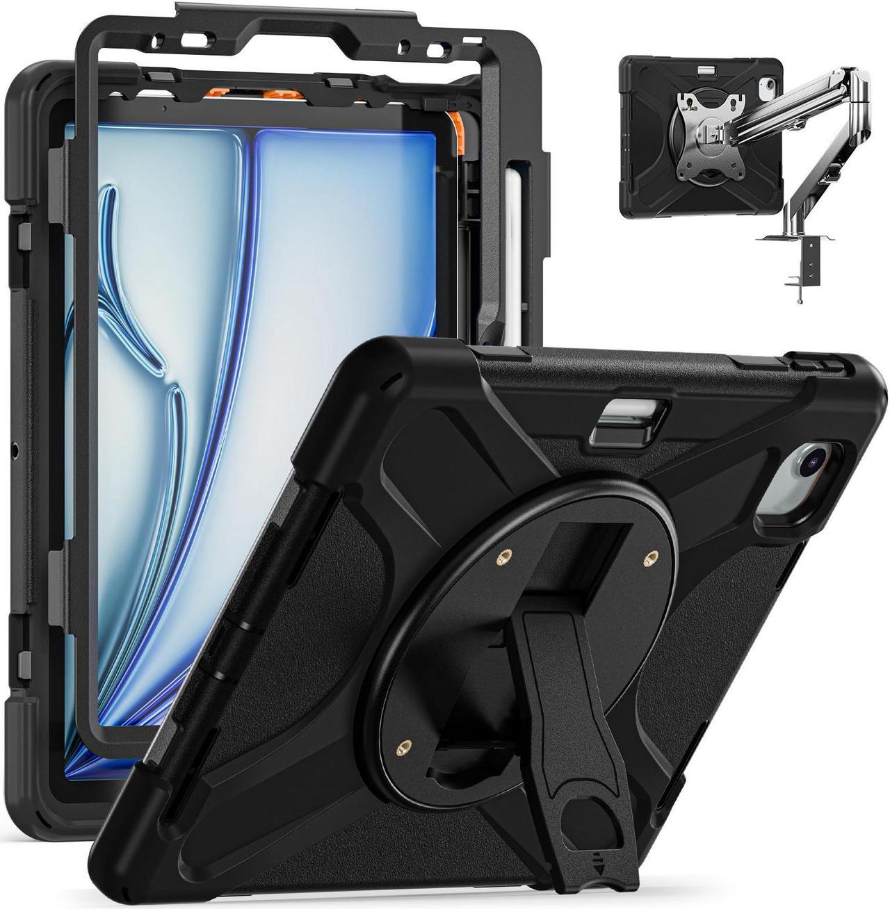 BONAEVER Case for iPad Pro 11 Inch M4 2024 5th Gen Heavy Duty Rugged Shockproof Cover with 360° Rotating Stand & Shoulder Strap & Pencil Holder & VESA Mounting Holes 75mm * 75mm