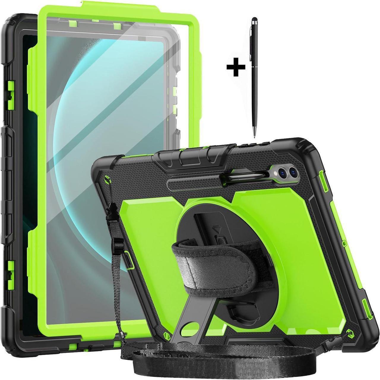 BONAEVER For Samsung Galaxy Tab S10 Ultra / S9 Ultra / S8 Ultra 14.6 inch Case with S Pen Holder Rugged Shockproof Protective Cover with Rotating Stand and & Shoulder Strap, Stylus Pen Green