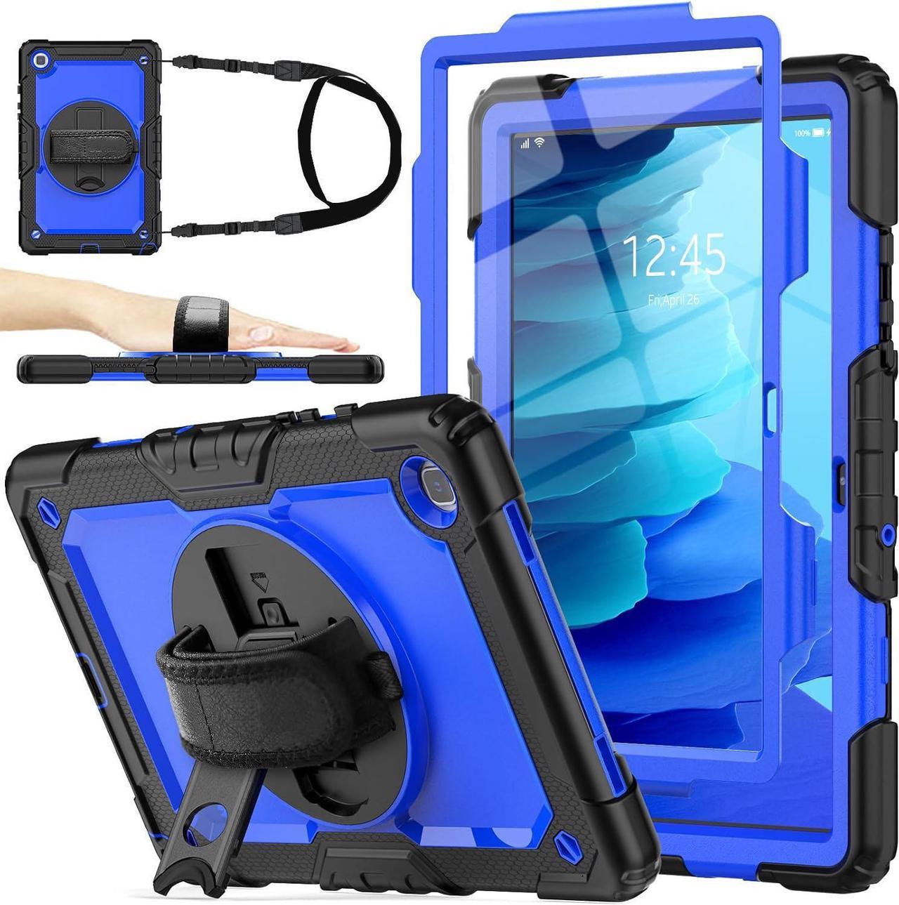 BONAEVER For Samsung Galaxy Tab A7 Case 2022 2020 SM-T503/T509/T500/T505/T507 with Screen Protector for Kids Shockproof Cover with S Pen Holder Stand and Hand Strap Shoulder Strap Blue