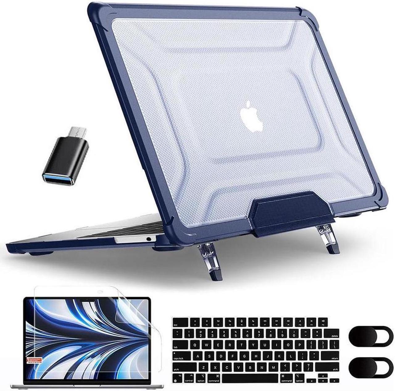 BONAEVER Case for MacBook Air 15 inch Case 2023 2024 Release M3 A3114 M2 A2941, Laptop Hard Shell Cover with Fold Kickstand, Keyboard Skin, Screen Protector, Camera Cover, USB C Adapter Blue