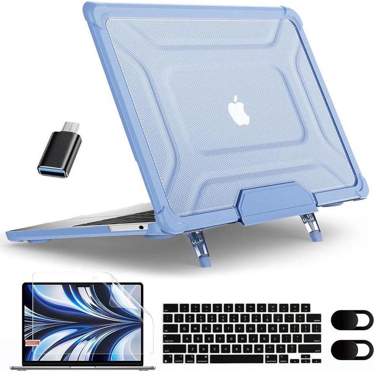 BONAEVER Case for MacBook Air 15 inch Case 2023 2024 Release M3 A3114 M2 A2941, Laptop Hard Shell Cover with Fold Kickstand, Keyboard Skin, Screen Protector, Camera Cover, USB C Adapter Light Blue