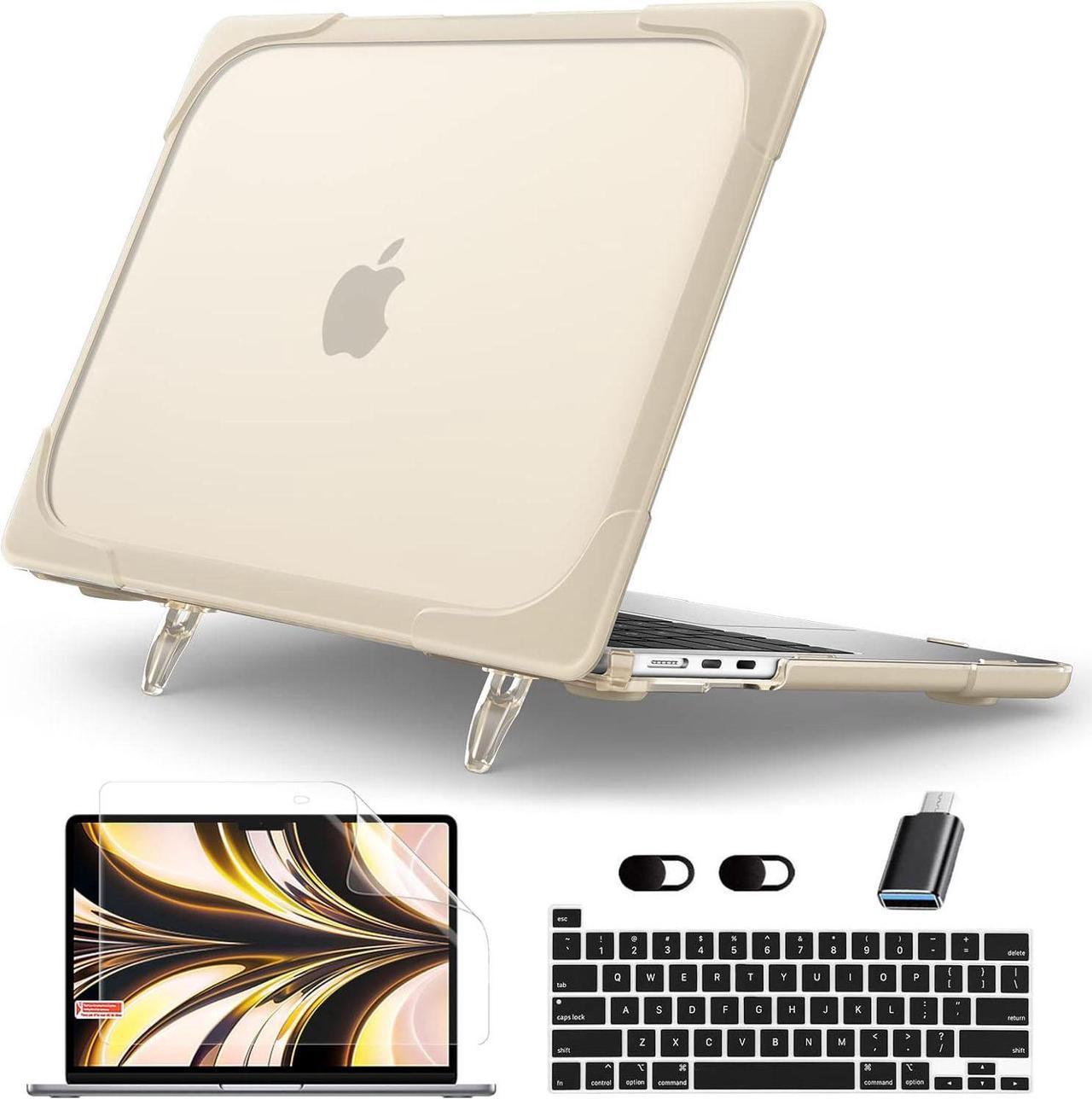 BONAEVER for New MacBook Air 13.6 inch Case 2022 2023 2024 Release Model A2681 M2 A3113 M3, Heavy Duty Shockproof Protective Hard Shell with Fold Kickstand & Keyboard Cover Screen Protector Khaki