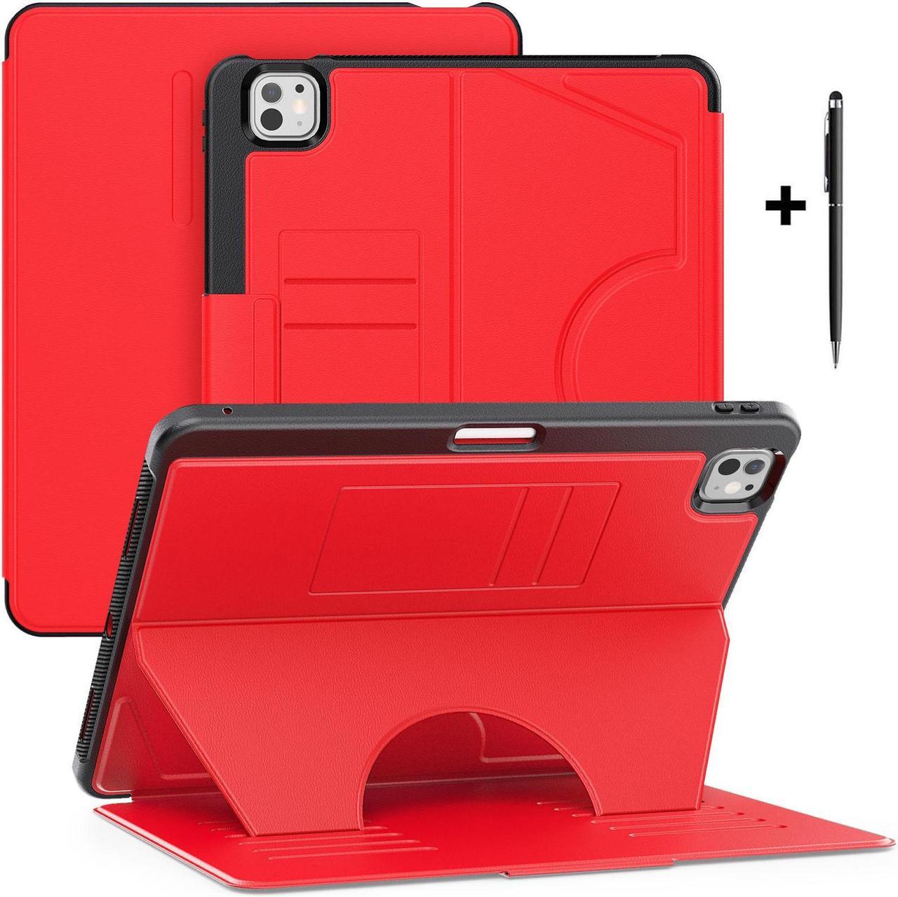 BONAEVER Case For iPad Pro 13 inch M4 2024 7th Generation A2925 A2926 A3007, Smart Magnetic Auto Sleep Shockproof Cover with Multi-Angles Stand, Pen Holder, Card Slot Red