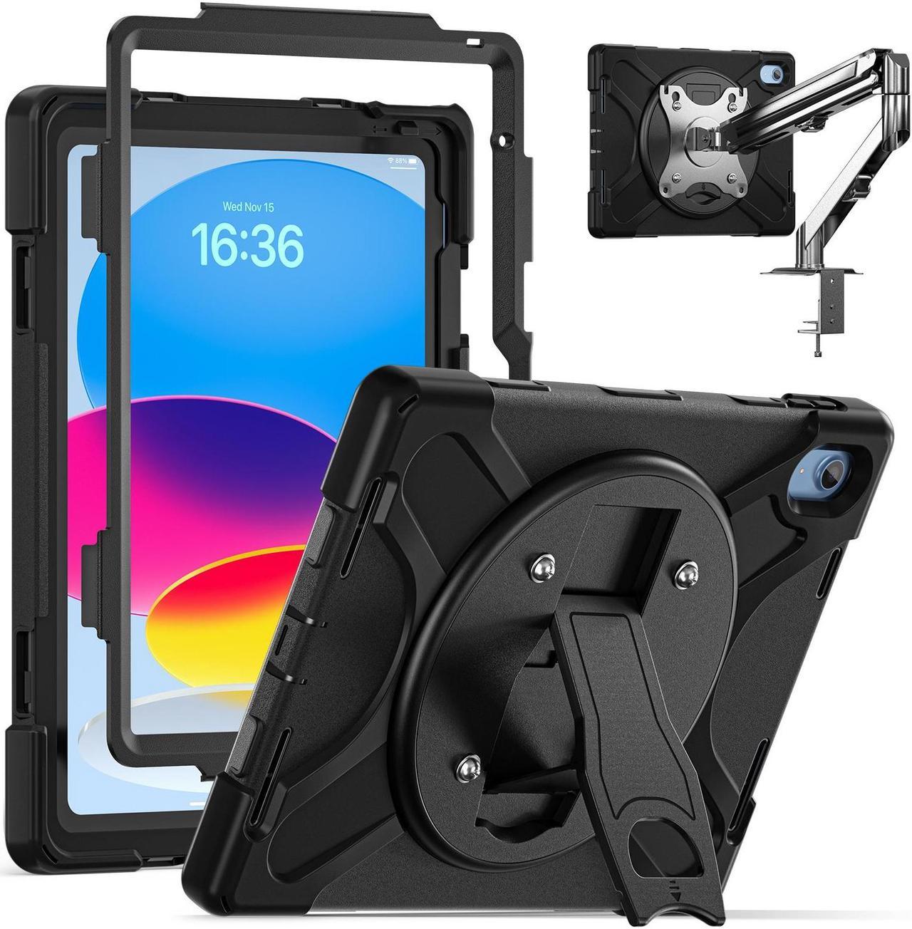 BONAEVER Case for iPad 10th Generation 2022 Heavy Duty Rugged Shockproof Cover with 360° Rotating Stand & Pencil Holder & VESA Mounting Holes 75mm * 75mm