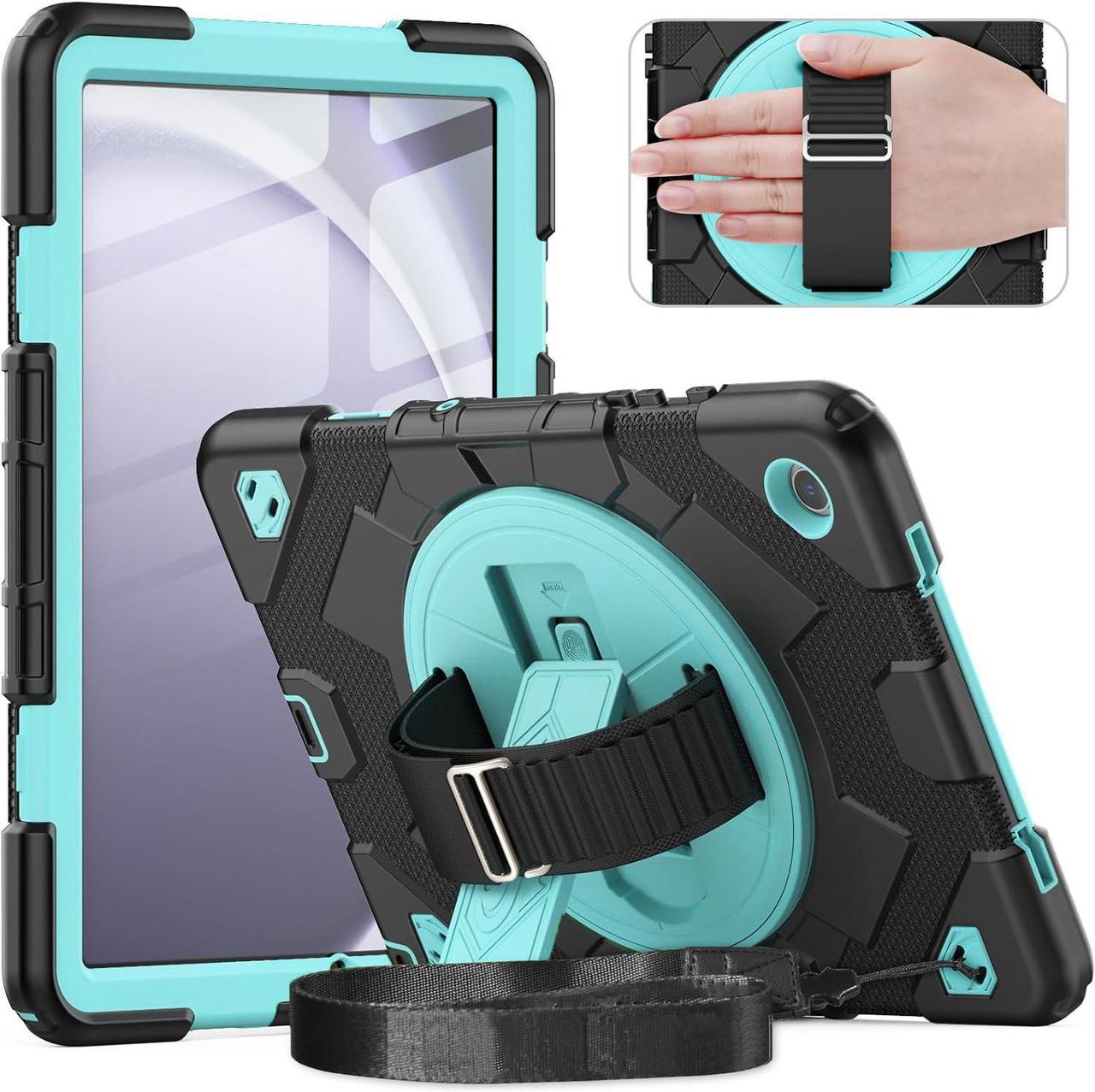 Bonaever Case for Galaxy Tab A9 Plus 11 inch (SM-X210/X216/X218 Case). Protective Tablet Cover with Screen Protector, 360° Rotating Stand, Hand & Shoulder Strap Light Blue