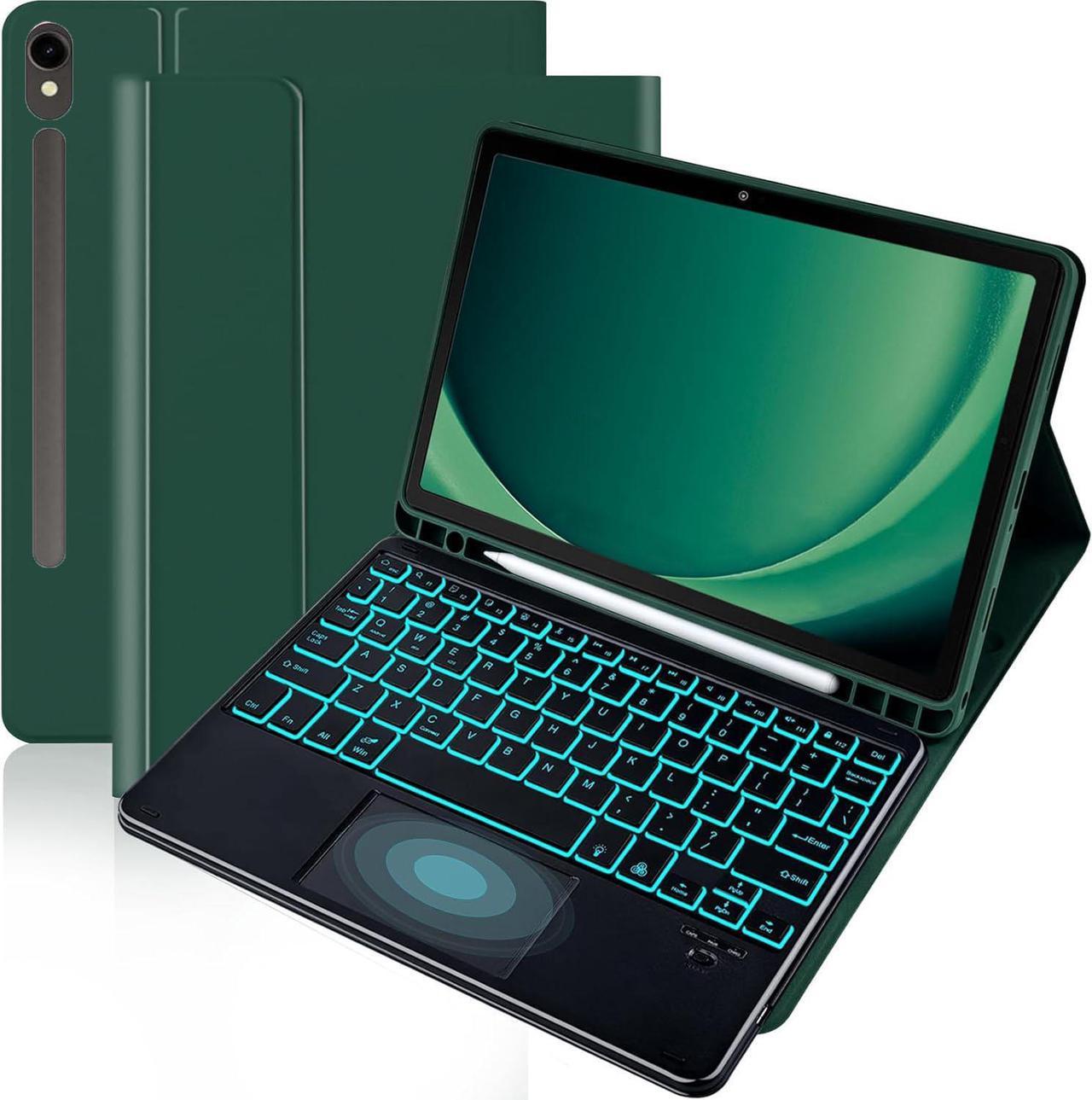 BONAEVER Keyboard Case for Samsung Galaxy Tab Galaxy Tab S9 FE 10.9 inch S7 S8 S9 11 inch  with Trackpad 7 Color Backlit Removable Keyboard Case Cover Dark Green