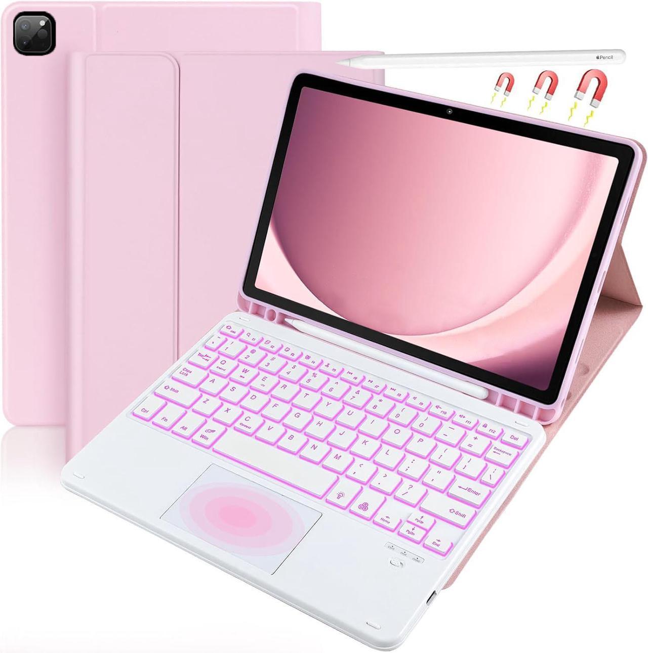 BONAEVER for iPad Air 13 inch Keyboard Case M2 2024, Detachable Bluetooth Keyboard with Trackpad 7 Colors RGB Backlit, Pencil Holder for iPad Pro 12.9 inch 6th 2022/5th 2021/4th 2020/3rd 2018 Pink