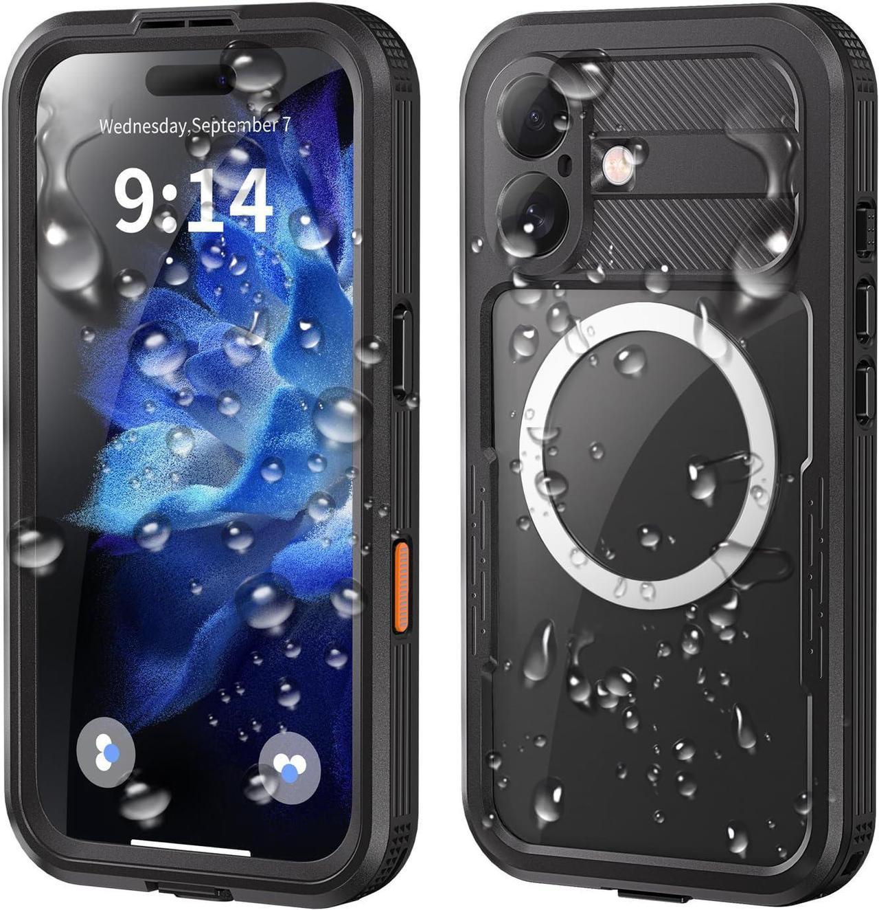 BONAEVER for iPhone 16 Plus Waterproof Case Compatible with MagSafe, Magnetic Waterproof Full Body IP68 Underwater Case Built-in Screen Protector Dropproof Dustproof Shockproof Cover