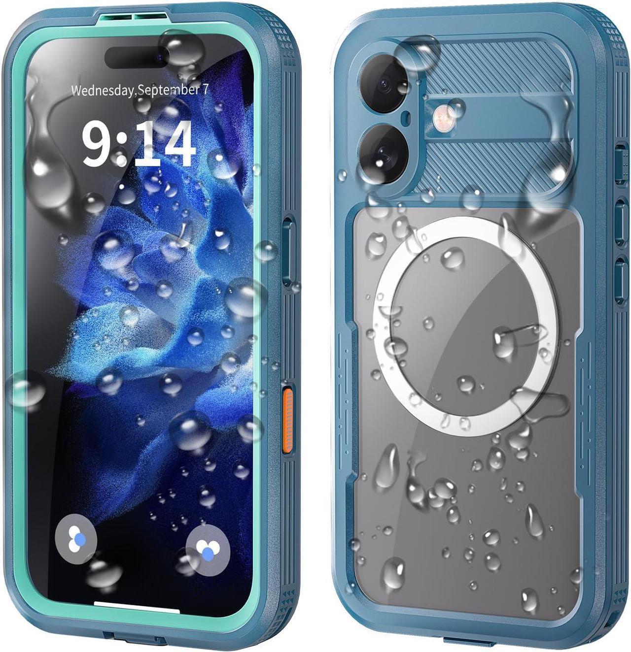 BONAEVER for iPhone 16 Plus Waterproof Case Compatible with MagSafe, Magnetic Waterproof Full Body IP68 Underwater Case Built-in Screen Protector Dropproof Dustproof Shockproof Cover Blue