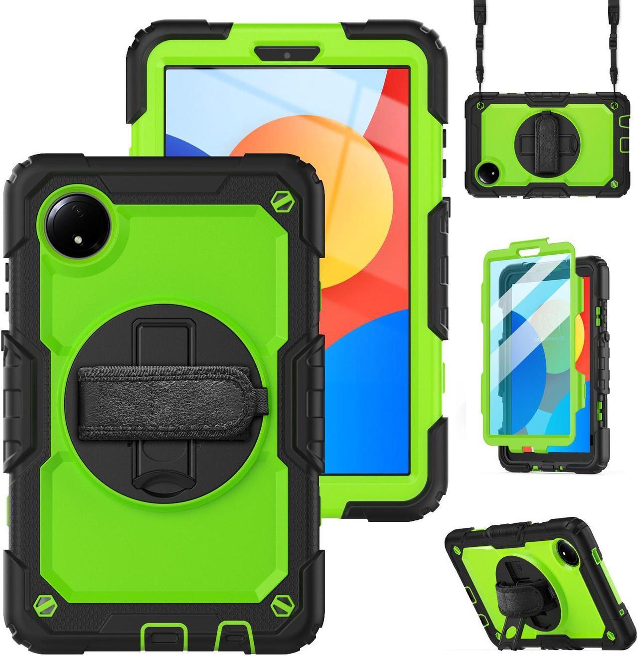 BONAEVER Case for Xiaomi Redmi Pad SE 8.7 inch 2024, Shockproof Cover with Built-in Screen Protector 360 Rotate Stand Hand Strap Shoulder Strap Pencil Holder Green