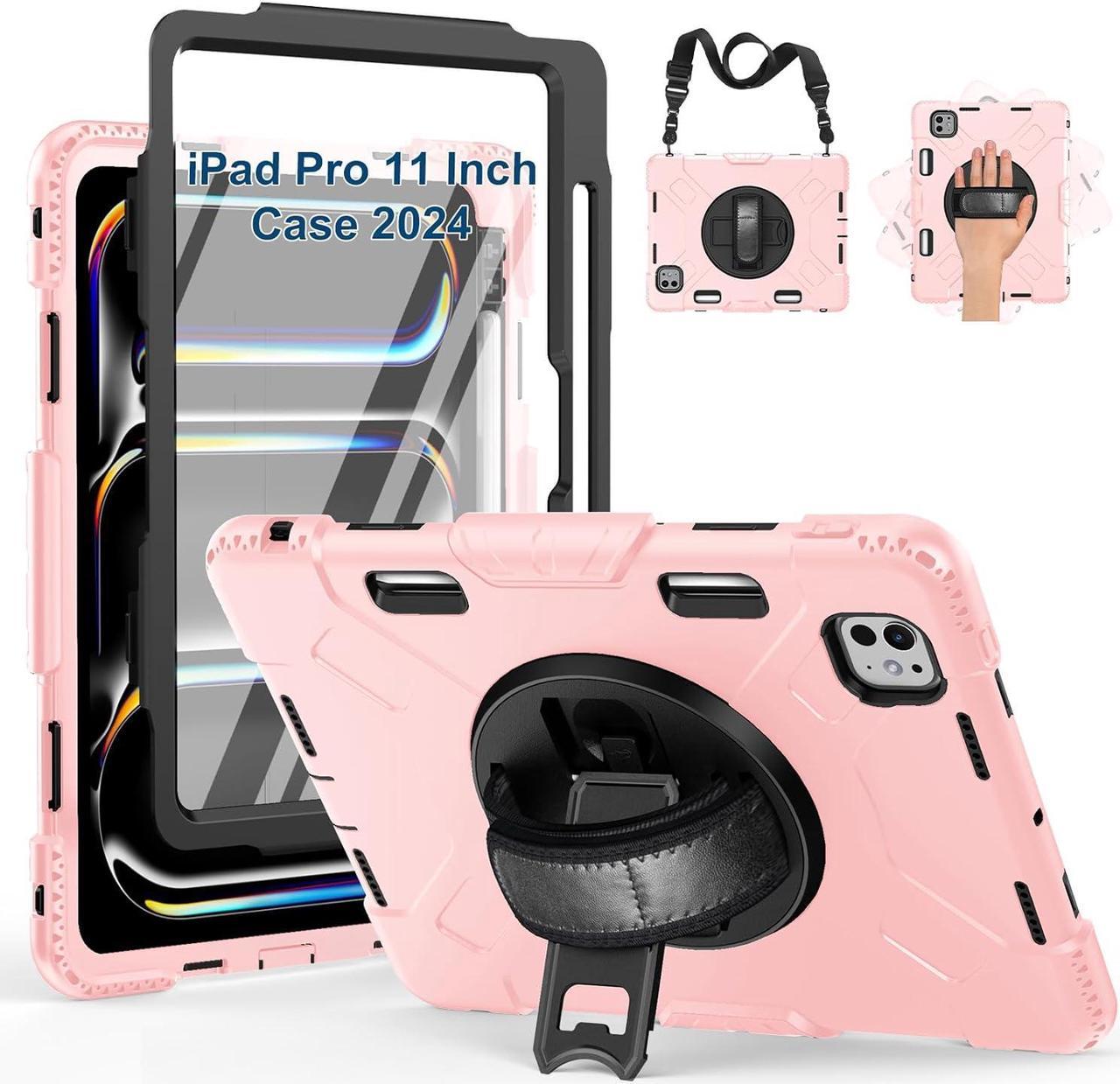 BONAEVER Case for iPad Pro 11 M4 2024 Model A2836 A2837 A3006 Protective Cover for iPad Pro 11 Inch 5th Generation with Built-in Screen Protector, 360° Rotating Stand, Shoulder Strap, Pencil Holder