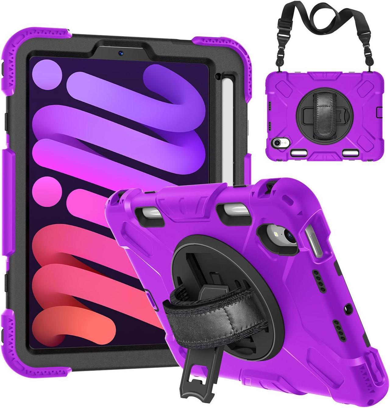 BONAEVER Case for iPad Mini 7 (A17 Pro) 2024 /  iPad Mini 6 8.3 inch 2021 Protective Cover with 360° Rotating Stand, Hand/Shoulder Strap, Pencil Holder Purple