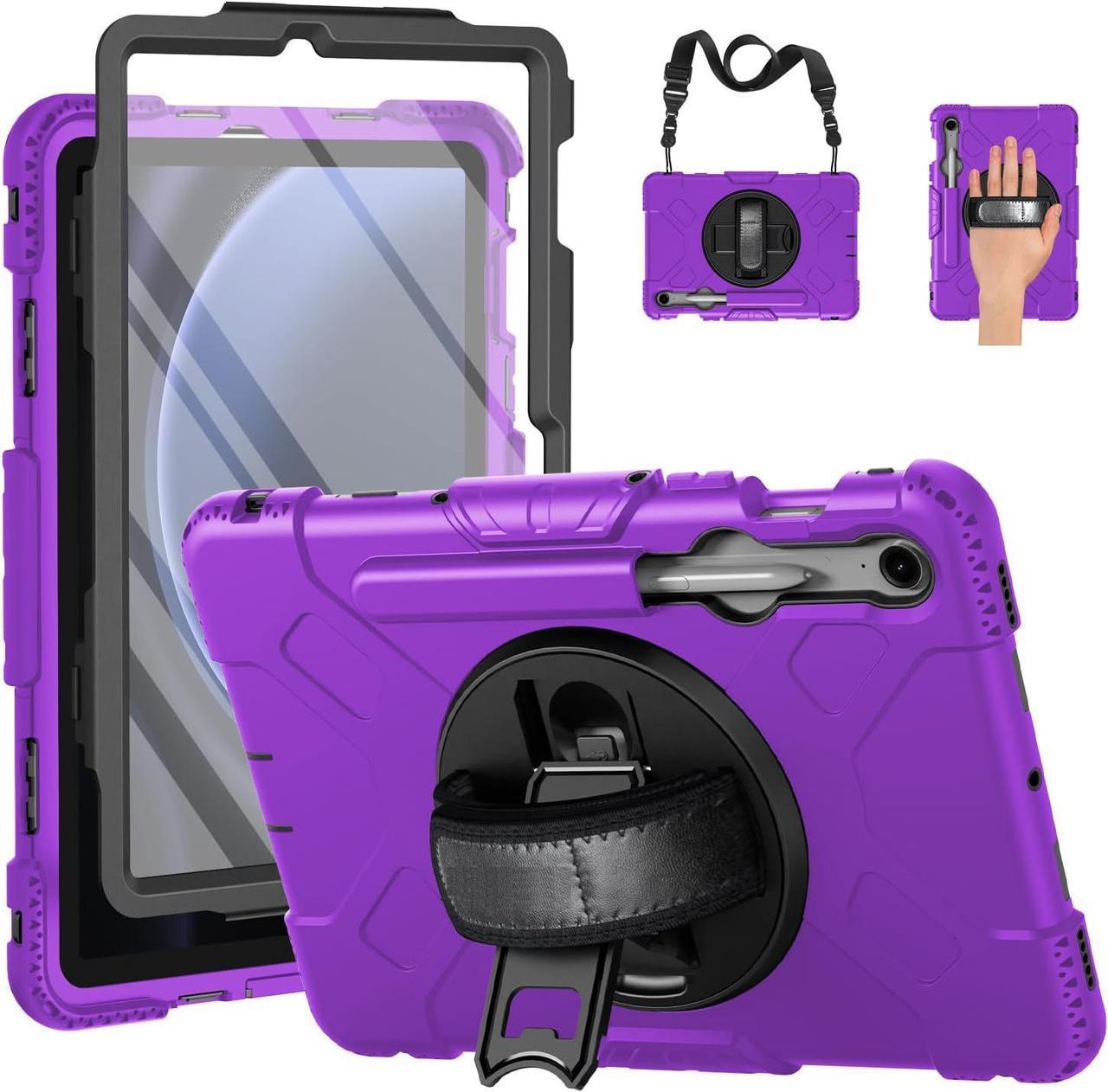 BONAEVER Case for Samsung Galaxy Tab S9 / S9 FE 5G with Screen Protector Pencil Holder [360 Rotating Hand Strap] & Stand, ShockProof Protective Cover for Galaxy Tab S9 FE 10.9''/ S9 11'' Purple