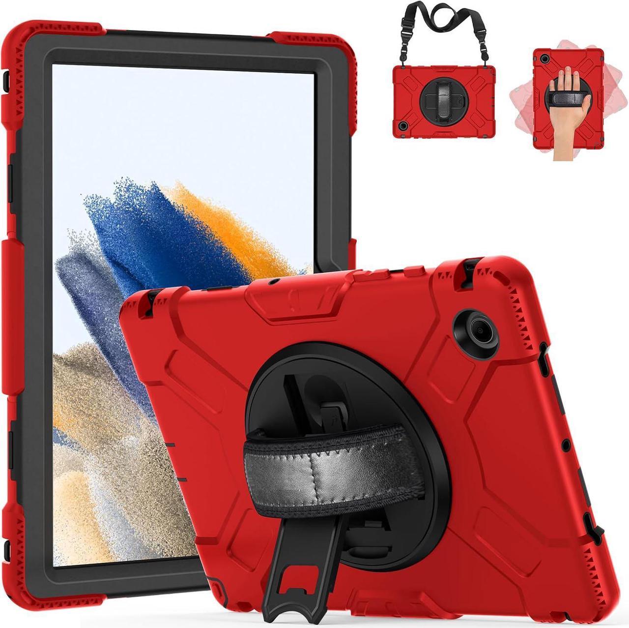 BONAEVER Case for Samsung Galaxy Tab A8 10.5 inch 2022 SM-X200/X205/X207 Shockproof Cover with Stand/Hand Strap/Shoulder Strap/Pen Holder Red