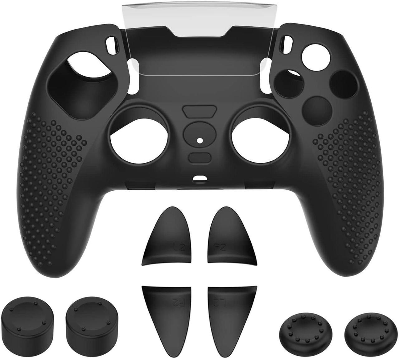 BONAEVER Anti-Slip Cover for PS5 DualSense Edge Controller, Accessories for PS5 DualSense Including Cover for DualSense Edge, Thumb Caps, Triggers Extenders, Touchpad Sticker