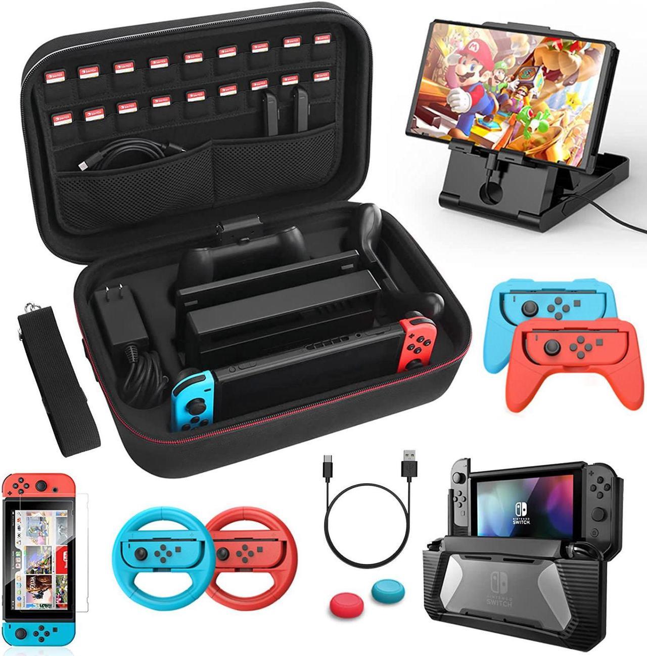 BONAEVER Switch Accessories Bundle 12 in 1 Compatible with Nintendo Switch, Gift Kit with Carrying Case, Protective Case Cover, Screen Protector, PlayStand, Joycon Grip & More