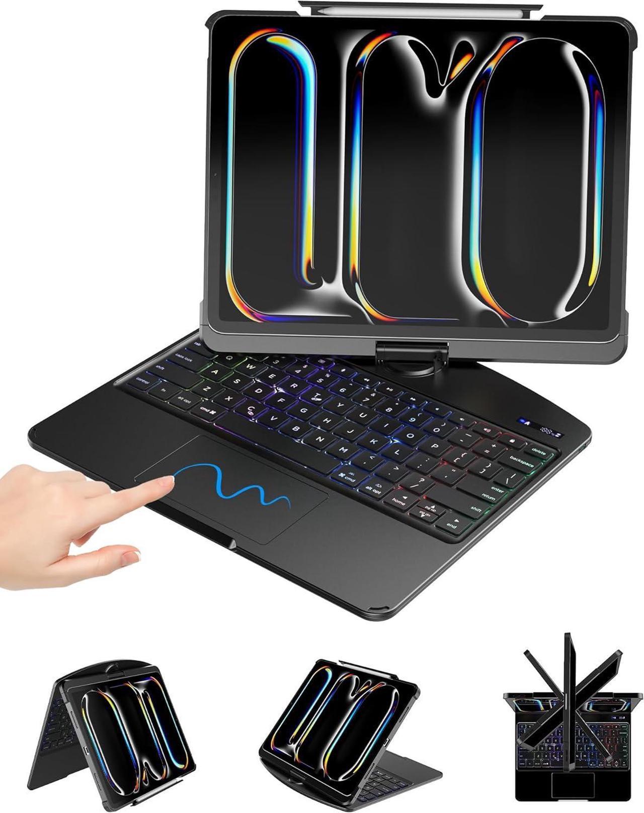 Wireless Touch Keyboard Case for iPad 9th 8th 7th Generation 10.2 Inch 2021/2020/2019 with Clear Hard PC Back & Trackpad & Backlight & 360° Rotatable & Pencil Holder