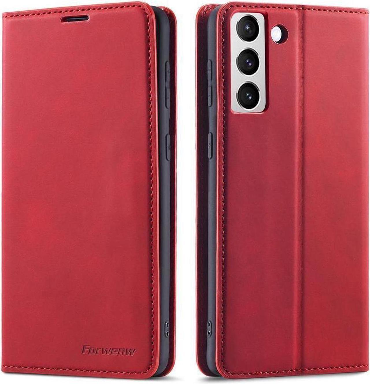 BONAEVER Case for Samsung Galaxy S24 FE 6.7'' Premium PU Leather Phone Cover with Card Holder Stand, Shockproof Flip Wallet Cover Red