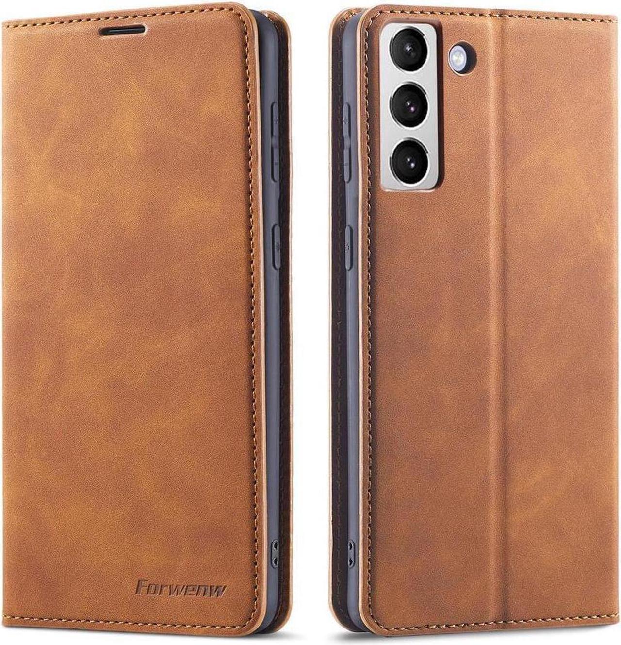 BONAEVER Case for Samsung Galaxy S23 FE 6.4 inch Premium PU Leather Phone Cover with Card Holder Stand, Shockproof Flip Wallet Cover Brown