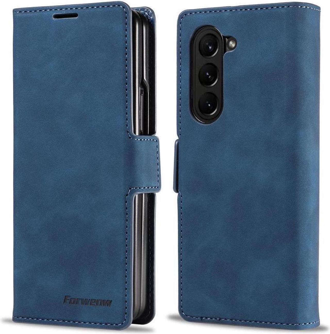 BONAEVER Case for Samsung Galaxy Z Fold 6 5G Premium PU Leather Phone Cover with Card Holder Stand, Shockproof Flip Wallet Cover Blue