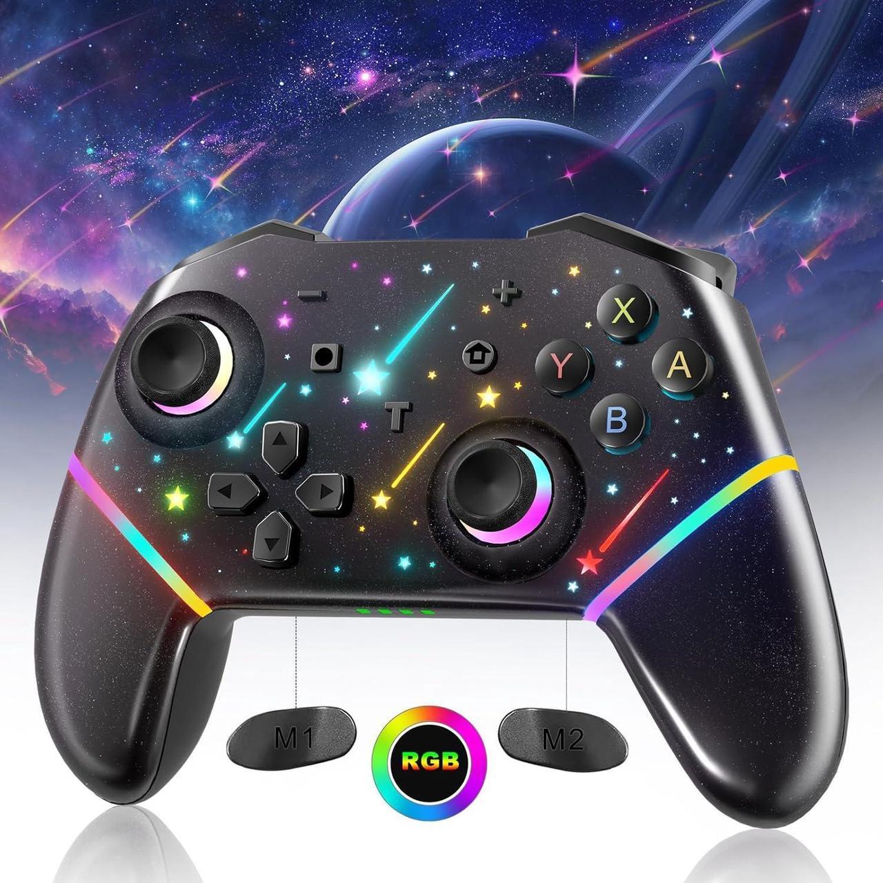 BONAEVER Switch Controller,Wireless Pro Controller with 1000mAh Battery/9 Colors RGB Light/Programmable/Dual Vibration/Gyro Sensor/Turbo/Wake-up Function,Game Controller for Switch/Lite/OLED/PC