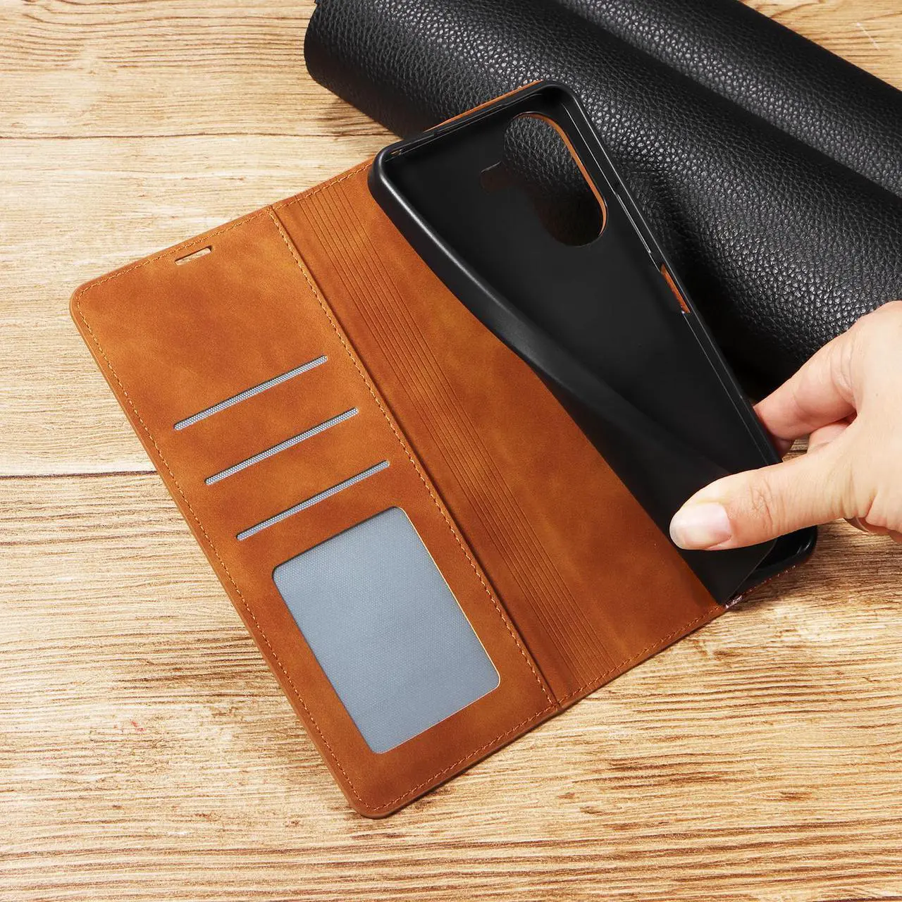 Alt view image 7 of 7 - BONAEVER Case for Xiaomi Redmi Note 13 Pro Plus 5G Premium PU Leather Phone Cover with Card Holder Stand, Shockproof Flip Wallet Cover Brown