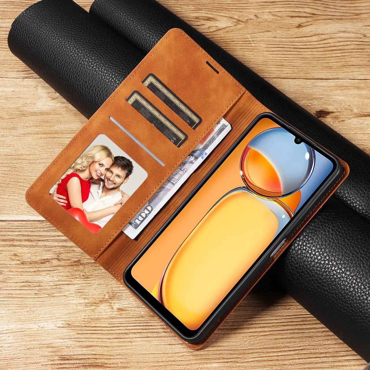 Alt view image 2 of 7 - BONAEVER Case for Xiaomi Redmi Note 13 Pro Plus 5G Premium PU Leather Phone Cover with Card Holder Stand, Shockproof Flip Wallet Cover Brown