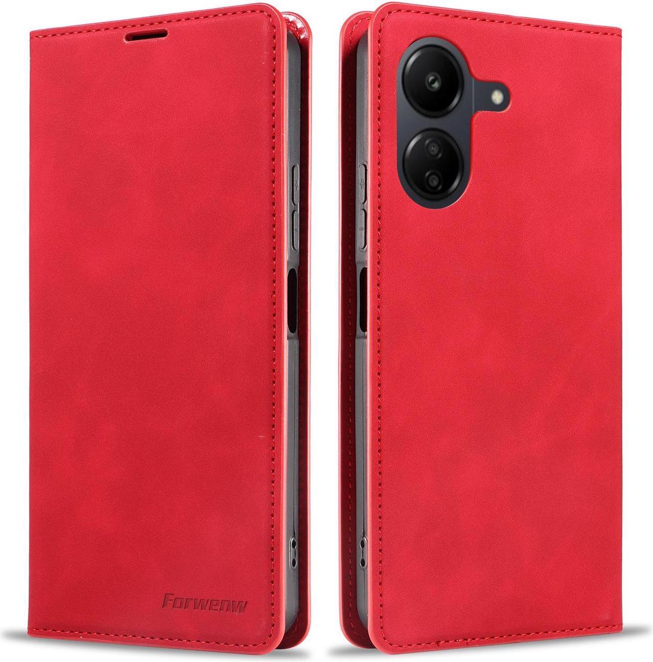 BONAEVER Case for  Xiaomi Redmi Note 13 Pro Plus 5G Premium PU Leather Phone Cover with Card Holder Stand, Shockproof Flip Wallet Cover Red