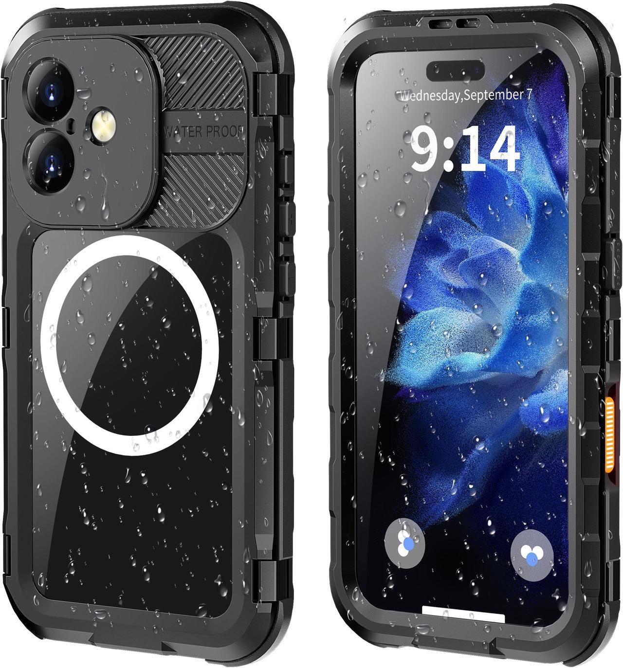 BONAEVER for iPhone 16 6.1 inch Waterproof Case Compatible with MagSafe, Magnetic Waterproof Metal Full Body IP68 Underwater Case Built-in Screen Protector Military Grade Shockproof Cover