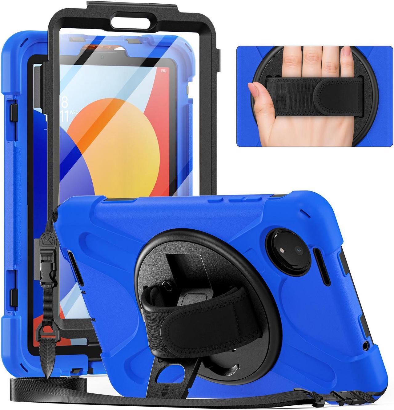 BONAEVER Case for Xiaomi Redmi Pad SE 8.7 inch 2024, Shockproof Cover with Screen Protector Pencil Holder, 360° Rotating Hand Strap & Stand & Shoulder Strap Blue