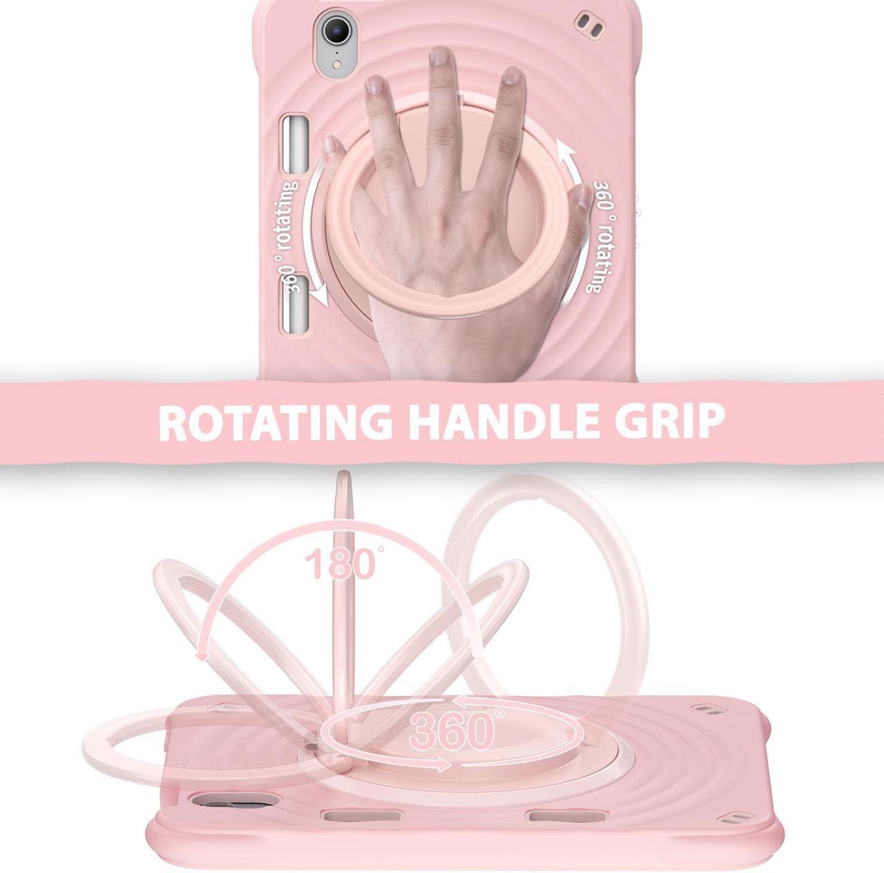 Alt view image 4 of 7 - BONAEVER Shockproof Case for iPad Mini 7 (A17 Pro) 2024 / iPad Mini 6 8.3 inch 2021 Protective Cover with 360° Rotating Stand, Hand/Shoulder Strap, Pencil Holder Pink
