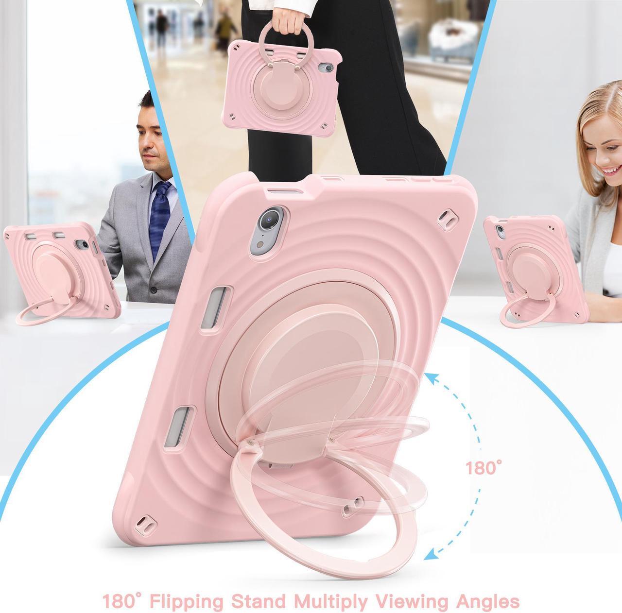 Alt view image 2 of 7 - BONAEVER Shockproof Case for iPad Mini 7 (A17 Pro) 2024 / iPad Mini 6 8.3 inch 2021 Protective Cover with 360° Rotating Stand, Hand/Shoulder Strap, Pencil Holder Pink
