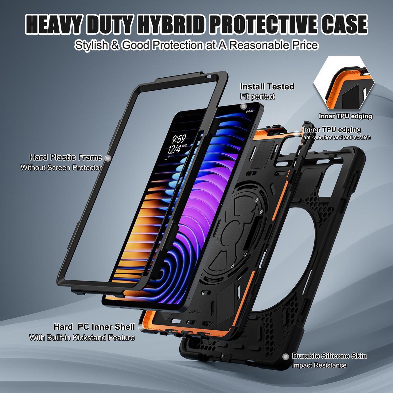 Alt view image 6 of 7 - BONAEVER Case for Xiaomi Mi Pad 7 / Mi Pad 7 Pro 11.2 inch Released 2024, Shockproof Cover with 360 Rotate Stand Hand Strap Shoulder Strap Pencil Holder Protective Cover