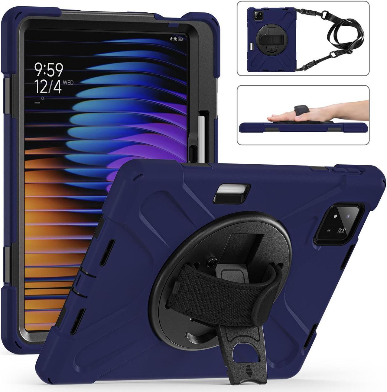 BONAEVER Case for Xiaomi Mi Pad 7 / Mi Pad 7 Pro 11.2 inch Released 2024,  Shockproof Cover with 360 Rotate Stand Hand Strap Shoulder Strap Pencil Holder Protective Cover Navy Blue