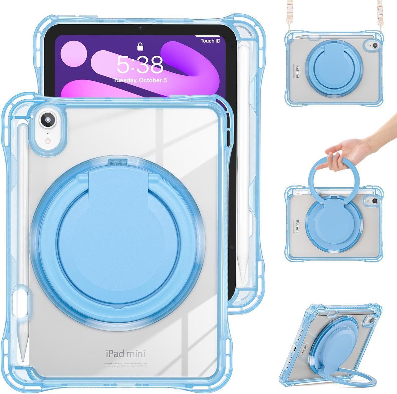 Main image of BONAEVER Case for iPad Mini 7 A17 Pro / Mini 6, iPad Mini 6th/7th Gen 2021 2024 8.3 Inch Shockproof Rugged Protective Cover with 360 Rotating Stand Pencil Holder Hand/Shoulder Strap Transparent Back