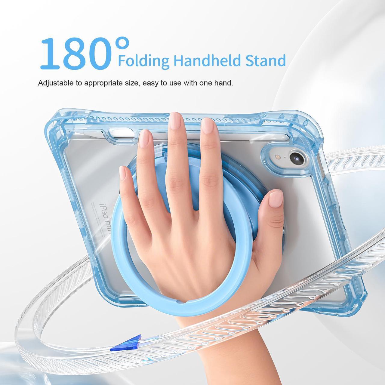 Alt view image 6 of 7 - BONAEVER Case for iPad Mini 7 A17 Pro / Mini 6, iPad Mini 6th/7th Gen 2021 2024 8.3 Inch Shockproof Rugged Protective Cover with 360 Rotating Stand Pencil Holder Hand/Shoulder Strap Transparent Back