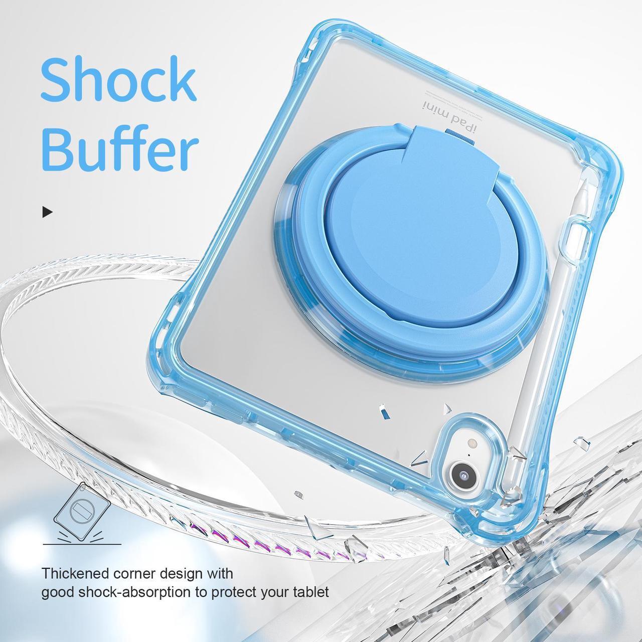 Alt view image 5 of 7 - BONAEVER Case for iPad Mini 7 A17 Pro / Mini 6, iPad Mini 6th/7th Gen 2021 2024 8.3 Inch Shockproof Rugged Protective Cover with 360 Rotating Stand Pencil Holder Hand/Shoulder Strap Transparent Back