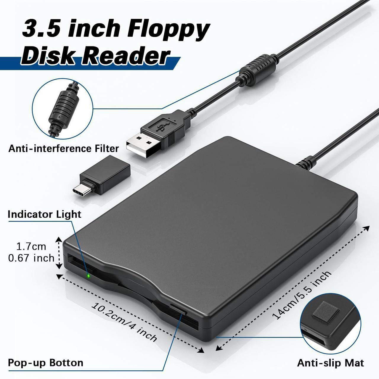 Alt view image 4 of 7 - BONAEVER USB Floppy Disk Drive, Floppy Disk Reader 3.5 inch Portable USB External 1.44MB FDD Diskette Drive for Windows 11/10/8/7/2000/XP/Vista PC Laptop, Plug and Play (Black)