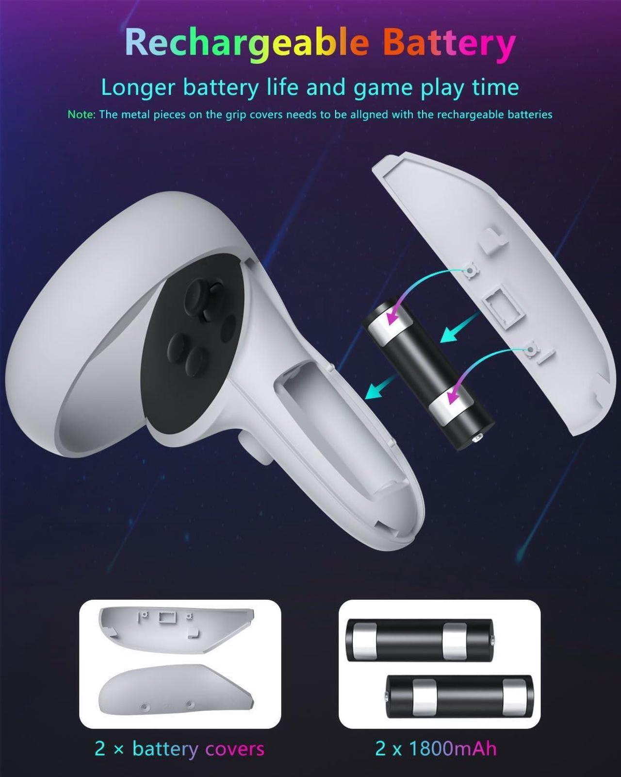 Alt view image 6 of 7 - BONAEVER Charging Dock for Oculus Meta Quest 3s / 3 / 2 with RGB Light, Magnetic Charger Station for Headset & Controllers - VR Accessories Stand with 2 Rechargeable Battery & 20W UL AC Adapter