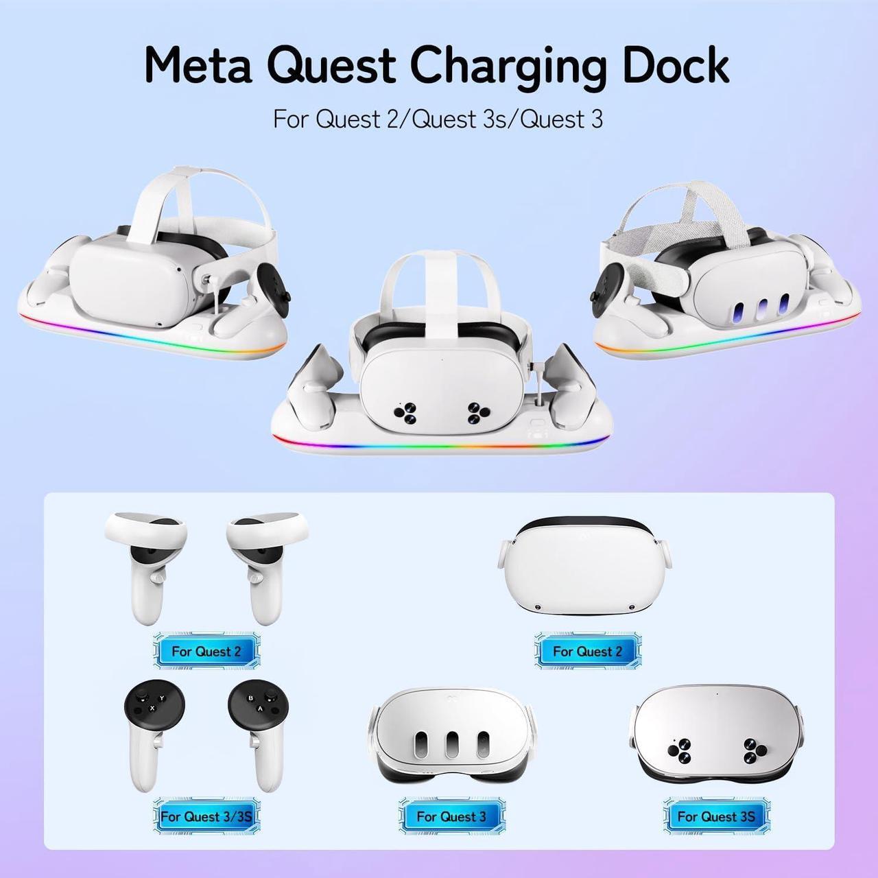 Alt view image 5 of 7 - BONAEVER Charging Dock for Oculus Meta Quest 3s / 3 / 2 with RGB Light, Magnetic Charger Station for Headset & Controllers - VR Accessories Stand with 2 Rechargeable Battery & 20W UL AC Adapter