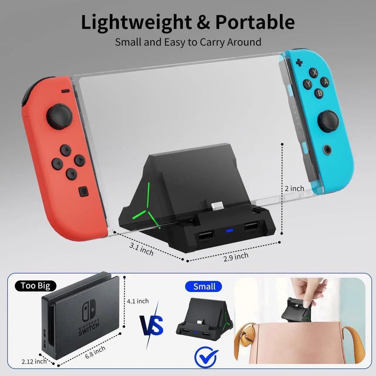 Alt view image 5 of 7 - BONAEVER TV Dock Station for Switch/Switch OLED, Switch TV Dock with 4K HDMI/USB C/USB 3.0 Port, LED Beathing Atmosphere Light and can Hold 4 Game Slots, Replacement Charging Dock for Nintendo Switch