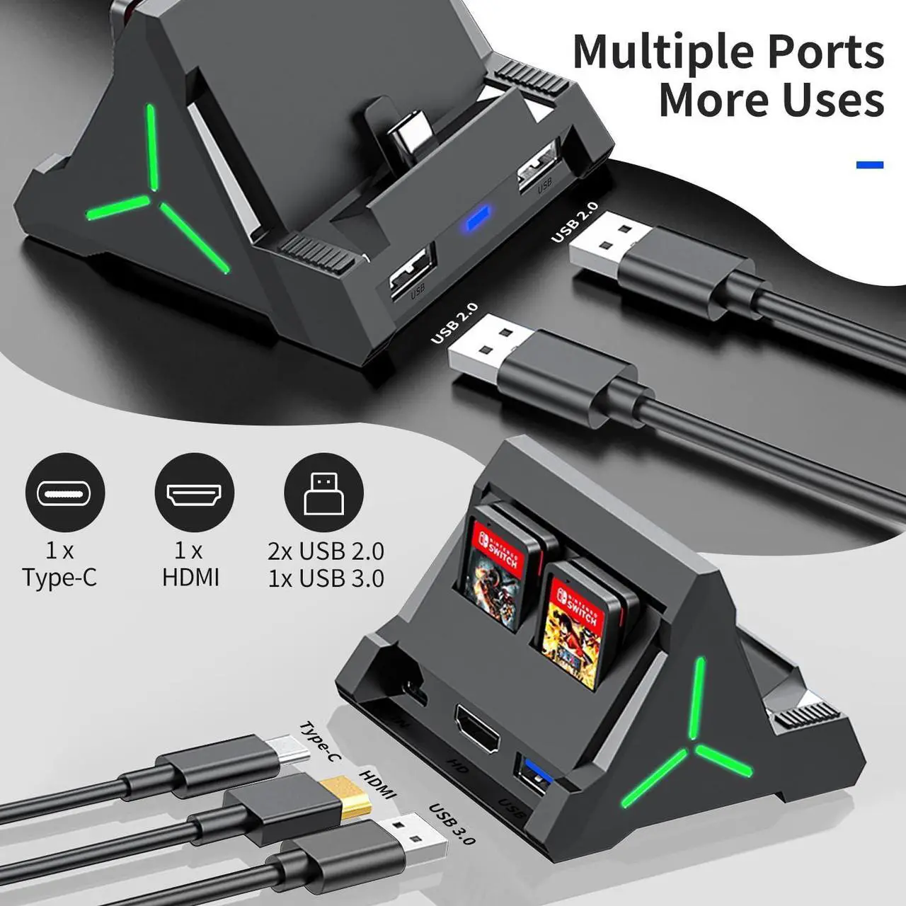 Alt view image 2 of 7 - BONAEVER TV Dock Station for Switch/Switch OLED, Switch TV Dock with 4K HDMI/USB C/USB 3.0 Port, LED Beathing Atmosphere Light and can Hold 4 Game Slots, Replacement Charging Dock for Nintendo Switch